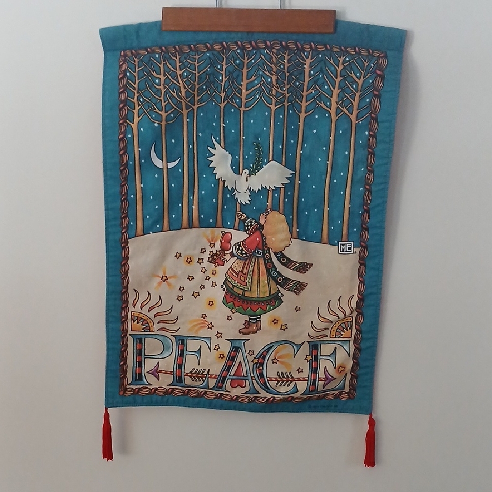 Mary Engelbreit Vtg Wall Hanging Tapestry Peace 16" x 22"